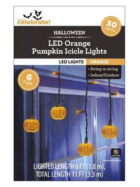 Halloween LED Orange Pumpkin Icicle String Lights 30 LEDs 6 Ft Indoor Outdoor